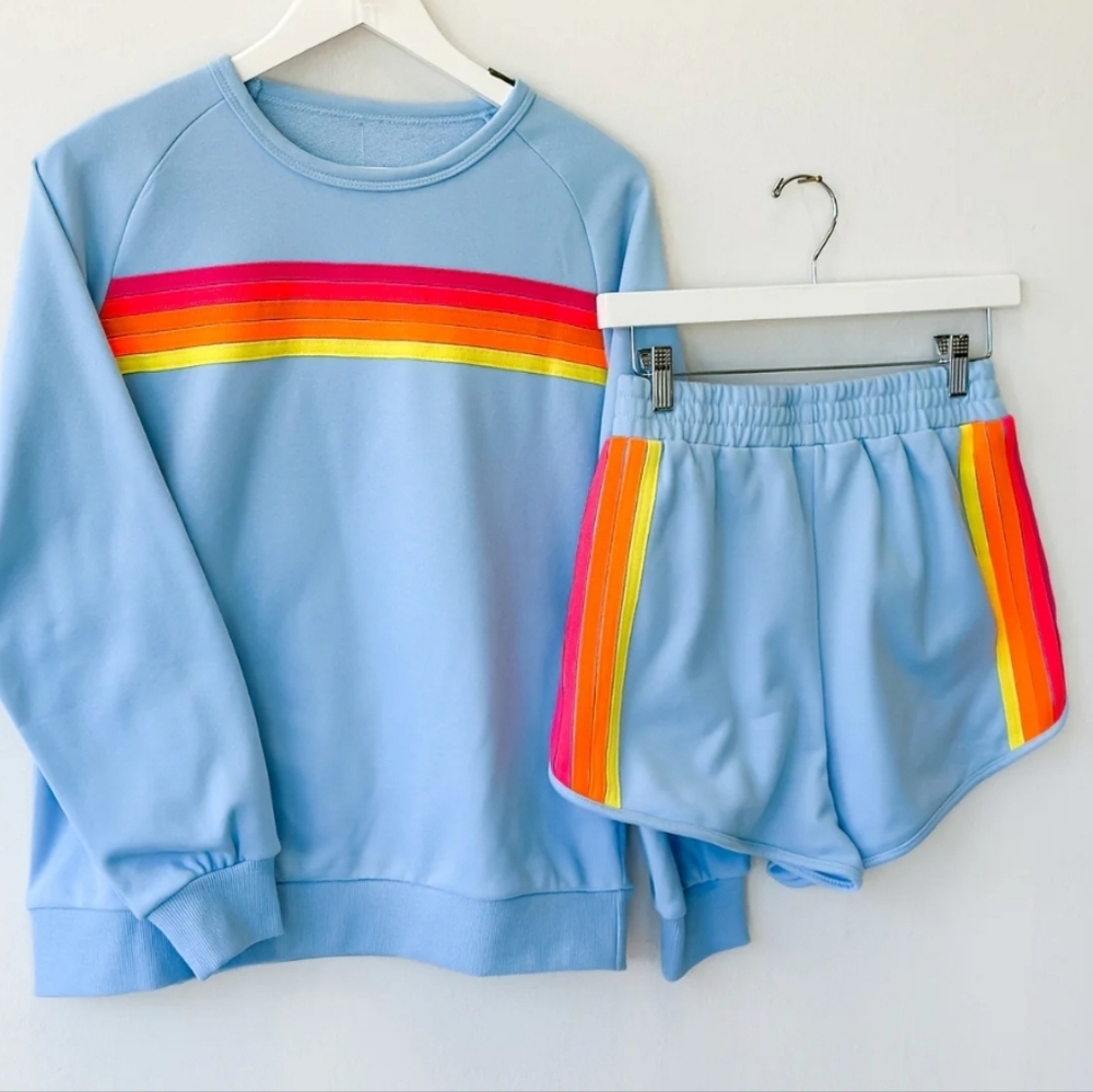 The Cozy Crew Set Sweater+ Shorts Blue Raindow Small, Medium, Large NIP$133